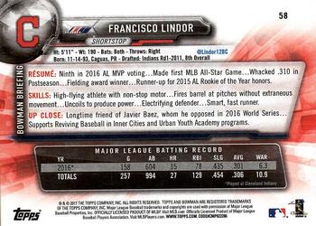 2017 Bowman Francisco Lindor # 58 Cleveland Indians