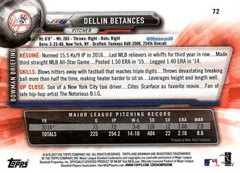 2017 Bowman Dellin Betances # 72 New York Yankees