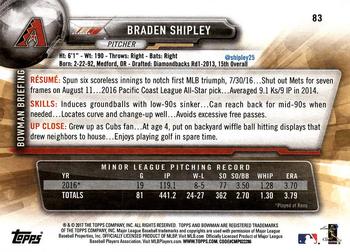 2017 Bowman Braden Shipley RC # 83 Arizona Diamondbacks