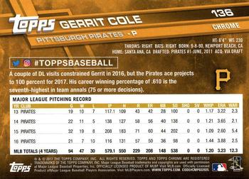 2017 Topps Chrome Gerrit Cole 136 Pittsburgh Pirates