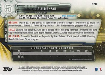2017 Bowman Prospects Luis Almanzar FBC BP8 San Diego Padres