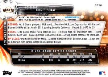 2017 Bowman Prospects Chris Shaw BP14 San Francisco Giants
