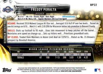 2017 Bowman Prospects Freddy Peralta FBC BP22 Milwaukee Brewers