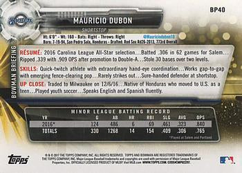 2017 Bowman Prospects Mauricio Dubon BP40 Milwaukee Brewers