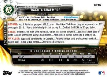 2017 Bowman Prospects Dakota Chalmers BP46 Oakland Athletics