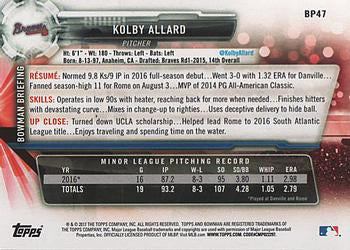 2017 Bowman Prospects Kolby Allard BP47 Atlanta Braves