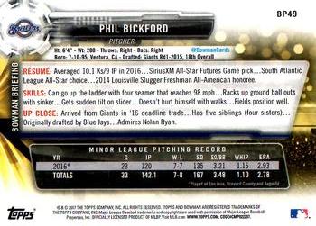 2017 Bowman Prospects Phil Bickford BP49 Milwaukee Brewers