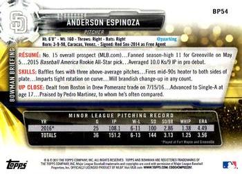 2017 Bowman Prospects Anderson Espinoza BP54 San Diego Padres