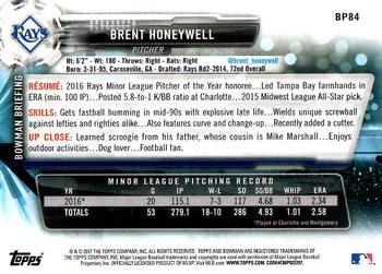 2017 Bowman Prospects Brent Honeywell BP84 Tampa Bay Rays