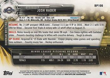 2017 Bowman Prospects Josh Hader BP106 Milwaukee Brewers