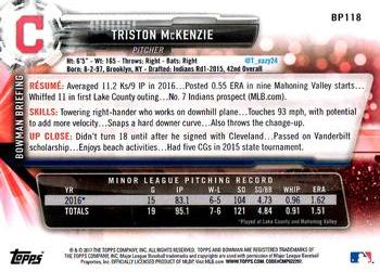 2017 Bowman Prospects Triston McKenzie BP118 Cleveland Indians