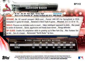 2017 Bowman Prospects Harrison Bader BP143 St. Louis Cardinals