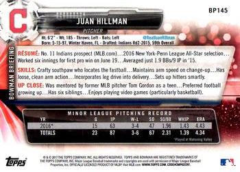 2017 Bowman Prospects Juan Hillman BP145 Cleveland Indians