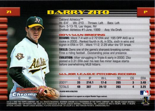 2002 Bowman Chrome Barry Zito # 71 Oakland Athletics