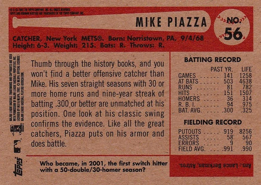 2002 Bowman Heritage Mike Piazza # 56 New York Mets