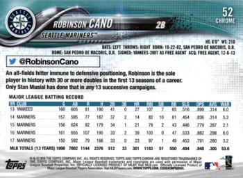 2018 Topp Chrome Robinson Cano #52 Seattle Mariners