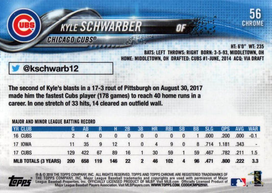 2018 Topp Chrome Kyle Schwarber #56 Chicago Cubs