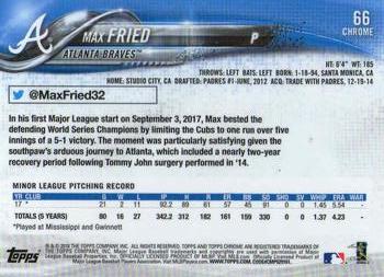 2018 Topp Chrome Max Fried RC #66 Atlanta Braves