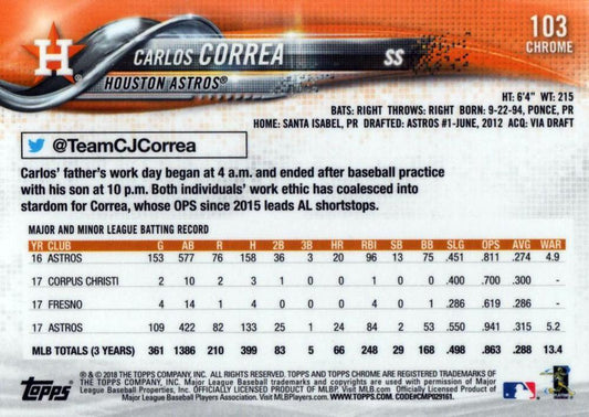 2018 Topp Chrome Carlos Correa #103 Ho#USton Astros