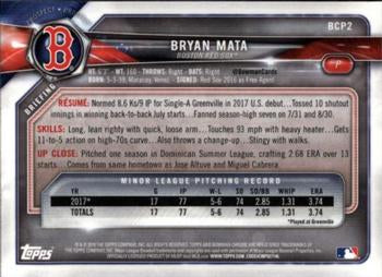 2018 Bowman Chrome Prospects Bryan Mata BCP2 Boston Red Sox