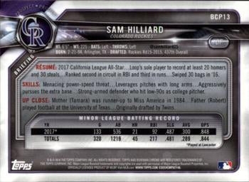 2018 Bowman Chrome Prospects Sam Hilliard BCP13 Colorado Rockies