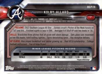 2018 Bowman Chrome Prospects Kolby Allard BCP28 Atlanta Braves
