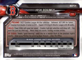 2018 Bowman Chrome Prospects Josh Ockimey BCP34 Boston Red Sox
