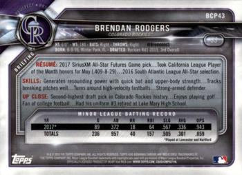 2018 Bowman Chrome Prospects Brendan Rodgers BCP43 Colorado Rockies