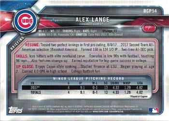 2018 Bowman Chrome Prospects Alex Lange BCP54 Chicago Cubs