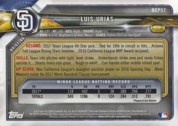 2018 Bowman Chrome Prospects Luis Urias BCP57 San Diego Padres
