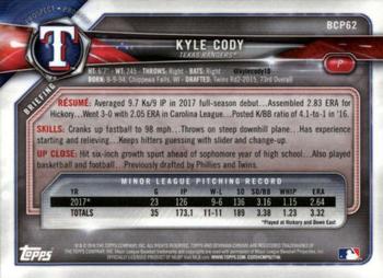 2018 Bowman Chrome Prospects Kyle Cody BCP62 Texas Rangers