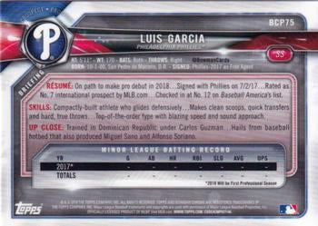 2018 Bowman Chrome Prospects Luis Garcia BCP75 Philadelphia Phillies