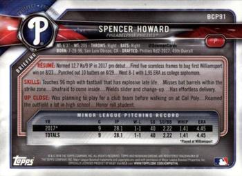 2018 Bowman Chrome Prospects Spencer Howard BCP91 Philadelphia Phillies