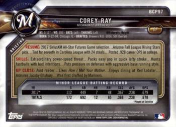 2018 Bowman Chrome Prospects Corey Ray BCP97 Milwaukee Brewers