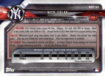 2018 Bowman Chrome Prospects Nick Solak BCP104 New York Yankees
