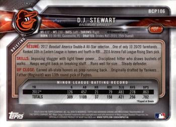 2018 Bowman Chrome Prospects D.J. Stewart BCP106 Baltimore Orioles
