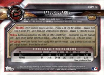 2018 Bowman Chrome Prospects Taylor Clarke BCP113 Arizona Diamondbacks