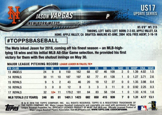 2018 Topps Update Jason Vargas #US17 New York Mets