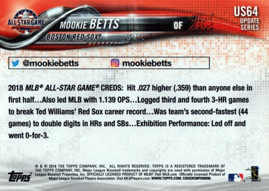2018 Topps Update Mookie Betts ASG #US64 Boston Red Sox