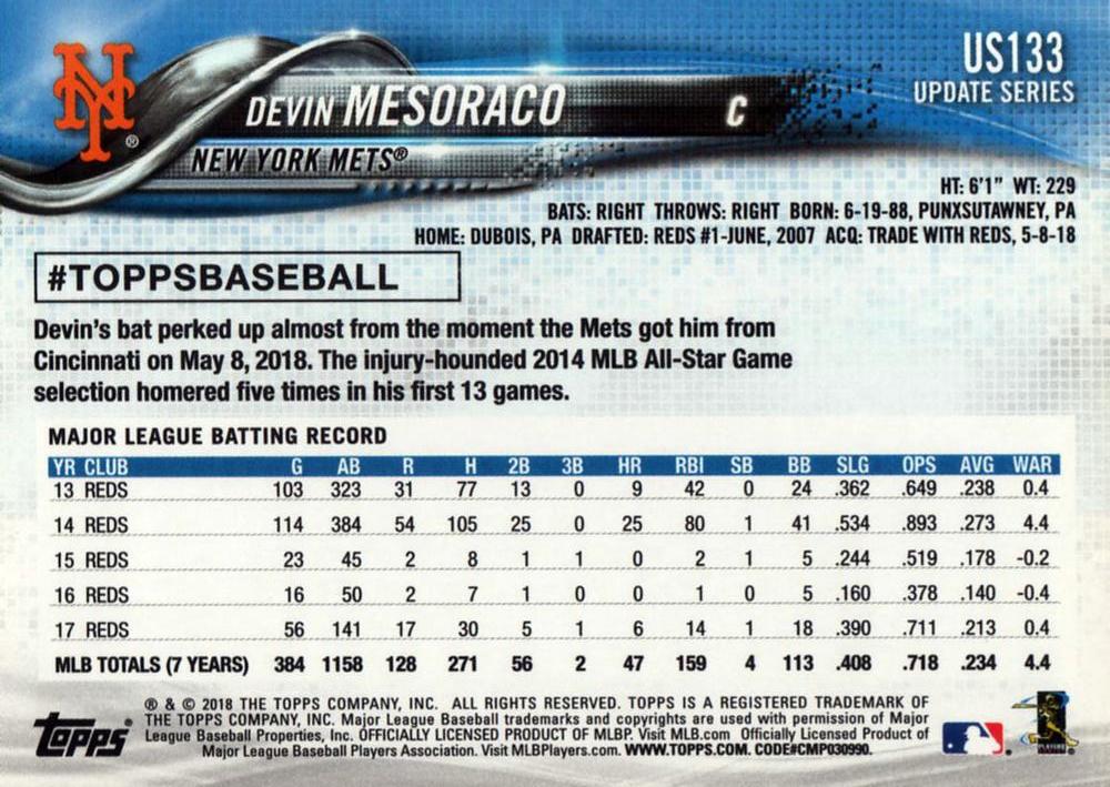 2018 Topps Update Devin Mesoraco #US133 New York Mets