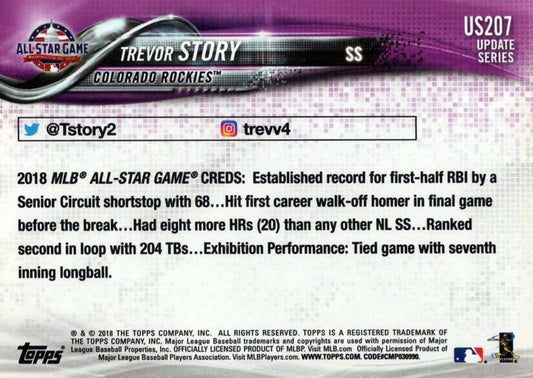 2018 Topps Update Trevor Story ASG #US207 Colorado Rockies
