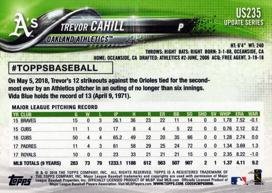 2018 Topps Update Trevor Cahill #US235 Oakland Athletics