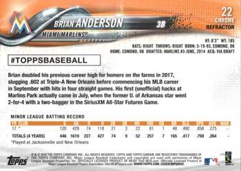 2018 Topp Chrome Pink Refractor Brian Anderson RC #22 Miami Marlins