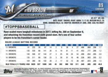 2018 Topp Chrome Pink Refractor Ryan Braun #89 Milwaukee Brewers