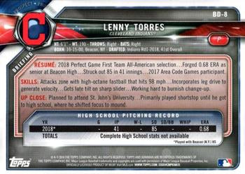 2018 Bowman Draft Lenny Torres FBC BD-8 Cleveland Indians