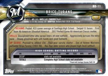 2018 Bowman Draft Brice Turang FBC BD-11 Milwaukee Brewers
