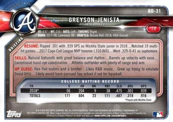 2018 Bowman Draft Greyson Jenista FBC BD-31 Atlanta Braves