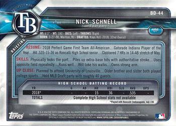 2018 Bowman Draft Nick Schnell FBC BD-44 Tampa Bay Rays