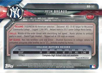 2018 Bowman Draft Josh Breaux FBC BD-57 New York Yankees