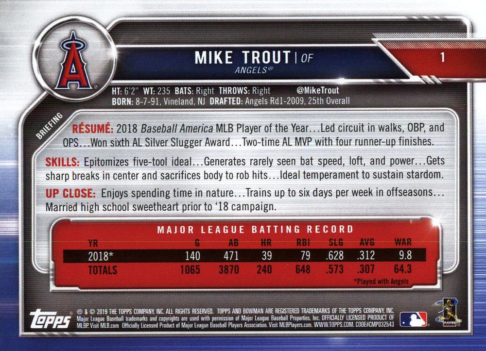 2019 Bowman Mike Trout #1 Angels